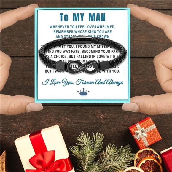 mens braided leather bracelet infinity love gift for him boyfriend husband jewel - Picture 3 of 7